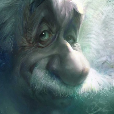 Karikatur von Albert Einstein, ein Ausschnitt, Caricature , Close-up