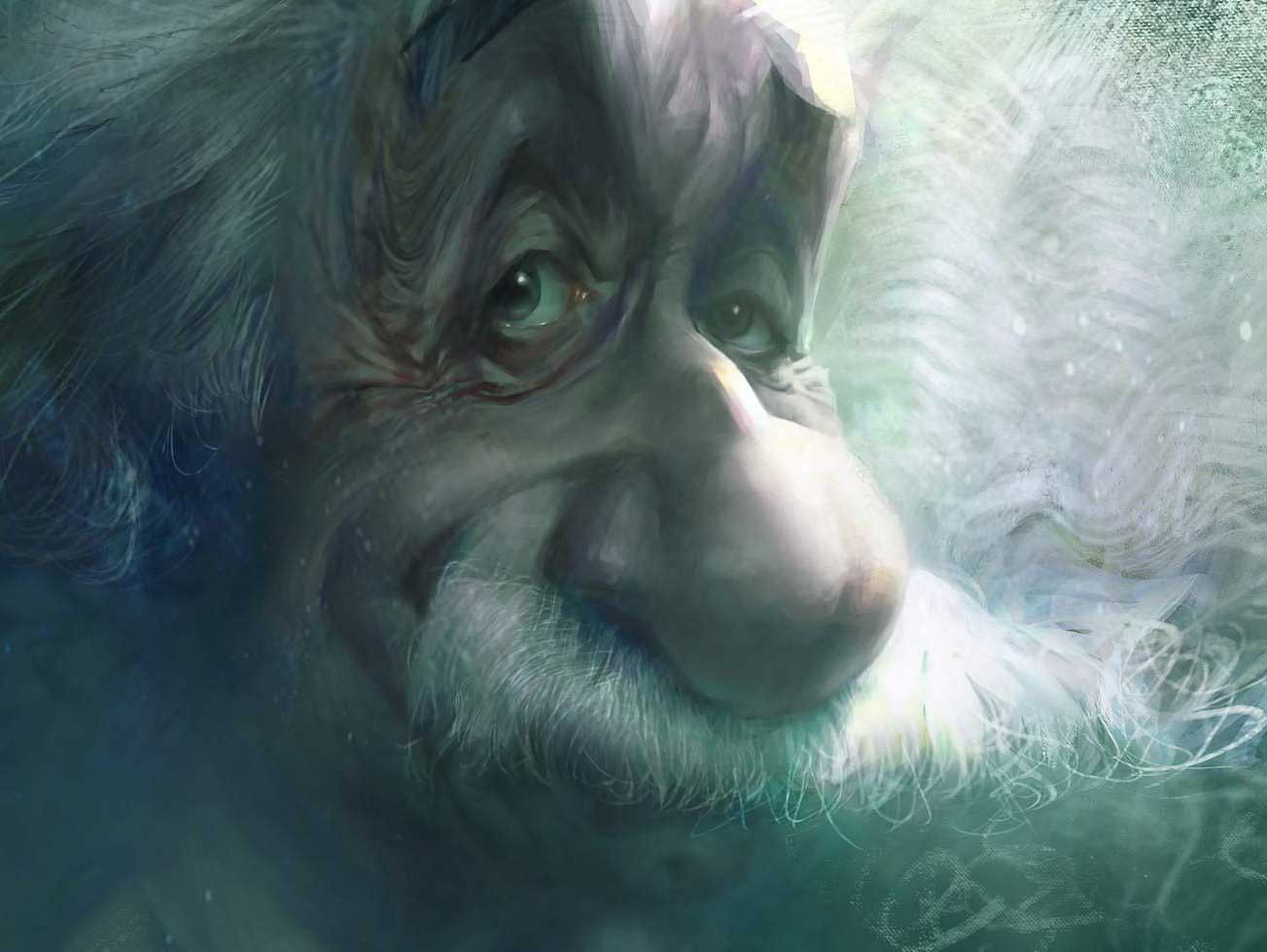 Karikatur von Albert Einstein, ein Ausschnitt, Caricature , Close-up