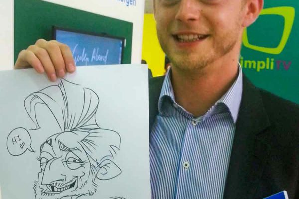 Schnellzeichner auf Messe, Karikatur Digital