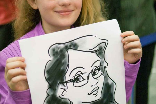 Schnellzeichner auf Messe, Karikatur Digital