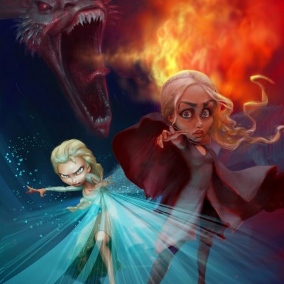 Karikatur Daenerys (Khaleesi) und Elsa (Eiskönigin) - Schritt 21