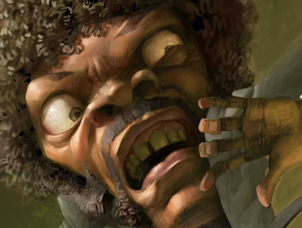 Karikatur von Samuel L Jackson im Film "Pulp Fiction"
